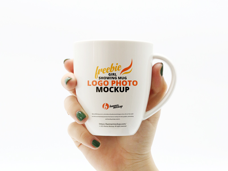 Free Girl Showing Mug Logo Photo Mockup