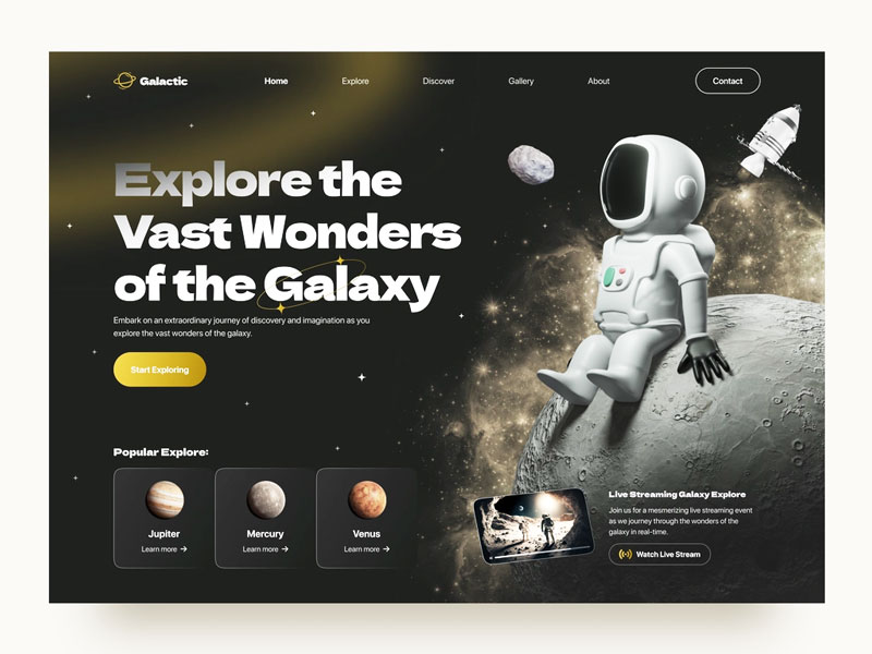 World of Galaxy Website Hero Landing Page Design For Inspiration